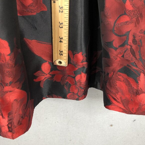 Tommy Hilfiger Dress Women 12 Red Black Jacquard Dark Floral Shiny Event NEW - Picture 6 of 16